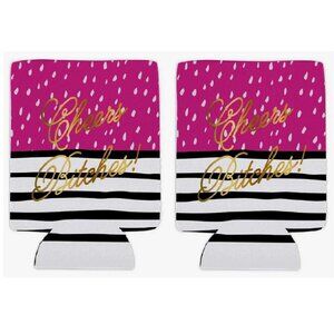 Set of 2 Insulated Drink Beer Can Cover Koozies  - Cheers B*tches Pink & Gold